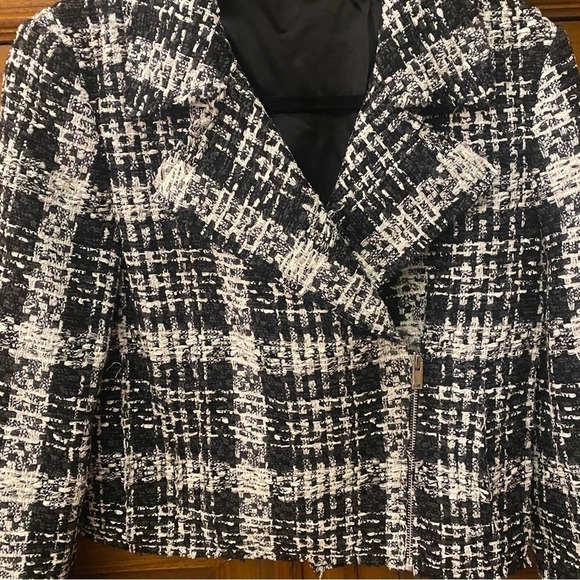 Theory tweed plaid side zip black white jacket chic preppy collared Size 4 - Picture 6 of 8